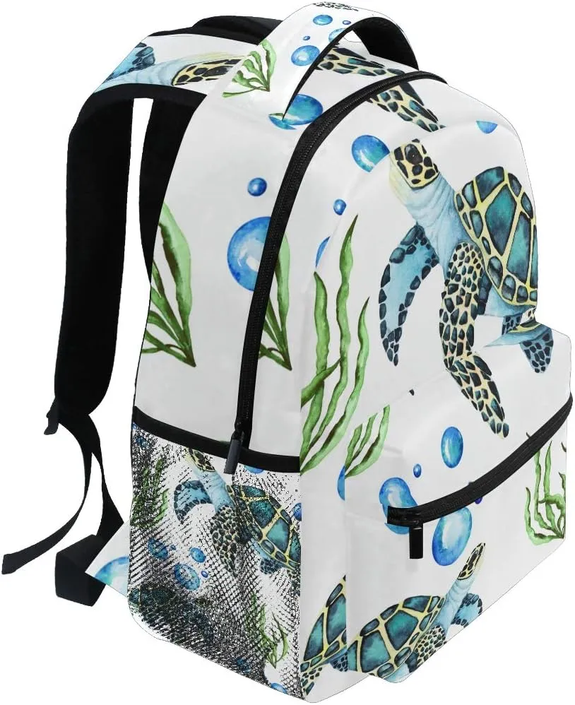 senya School Backpack Watercolor Sea Turtles Bookbag for Boys Girls Travel Bag One Size