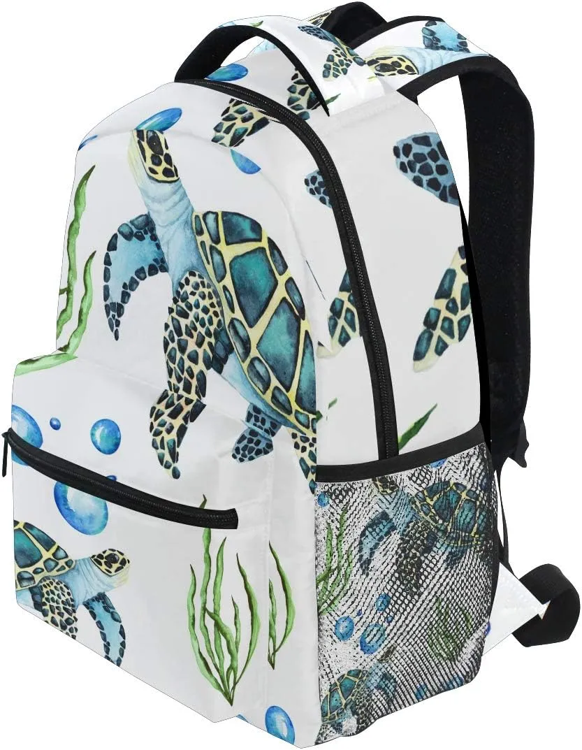 senya School Backpack Watercolor Sea Turtles Bookbag for Boys Girls Travel Bag One Size