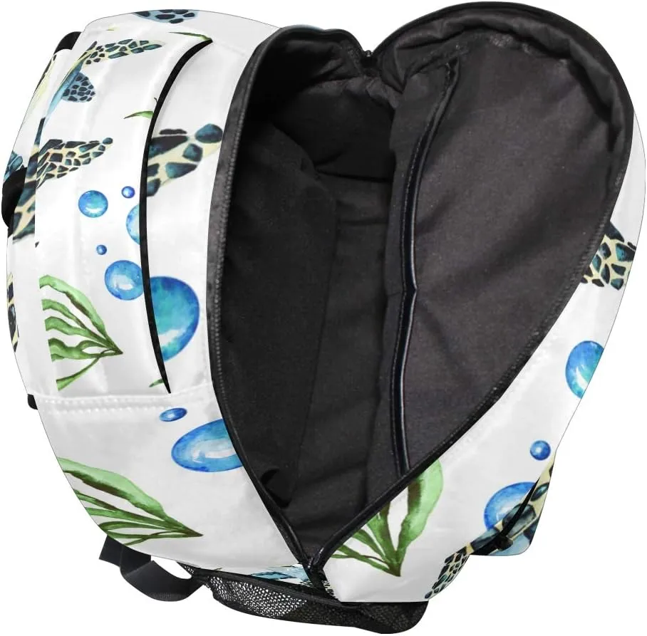 senya School Backpack Watercolor Sea Turtles Bookbag for Boys Girls Travel Bag One Size