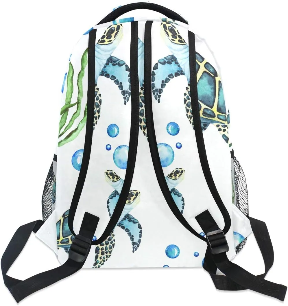 senya School Backpack Watercolor Sea Turtles Bookbag for Boys Girls Travel Bag One Size