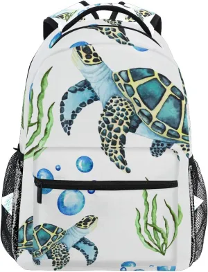 senya School Backpack Watercolor Sea Turtles Bookbag for Boys Girls Travel Bag One Size