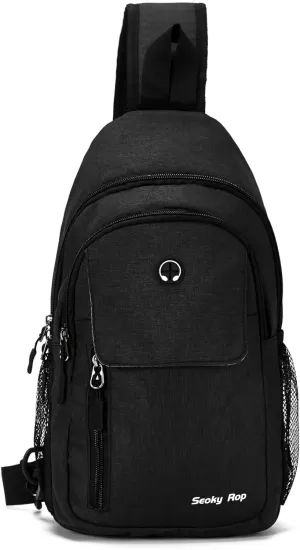 Seoky Rop Sling Backpack Bag for Men Women Water Resistant Crossbody Bag Daypack for Hiking Travel Black