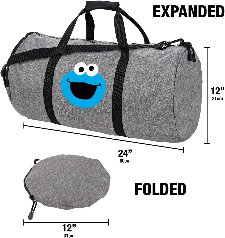 Sesame Street Cookie Monster Head Lightweight Duffel Bag for Sports and Gym Packable for Travel