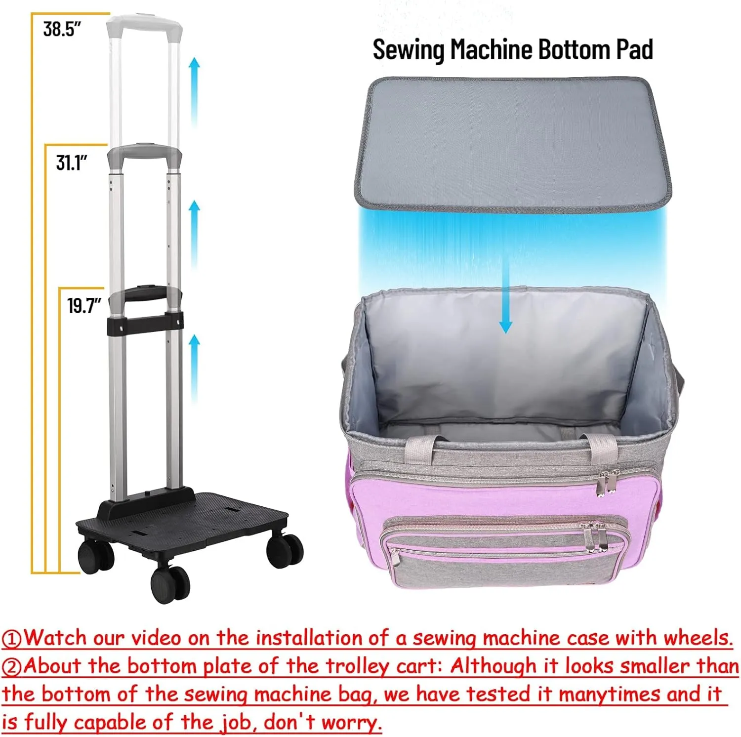 Sewing Machine Case with Wheels, Detachable Rolling Sewing Machine Carrying Case on Wheels, Rolling Trolley Tote with Multi Storage Pockets for Most Standard Sewing Machine and Accessories