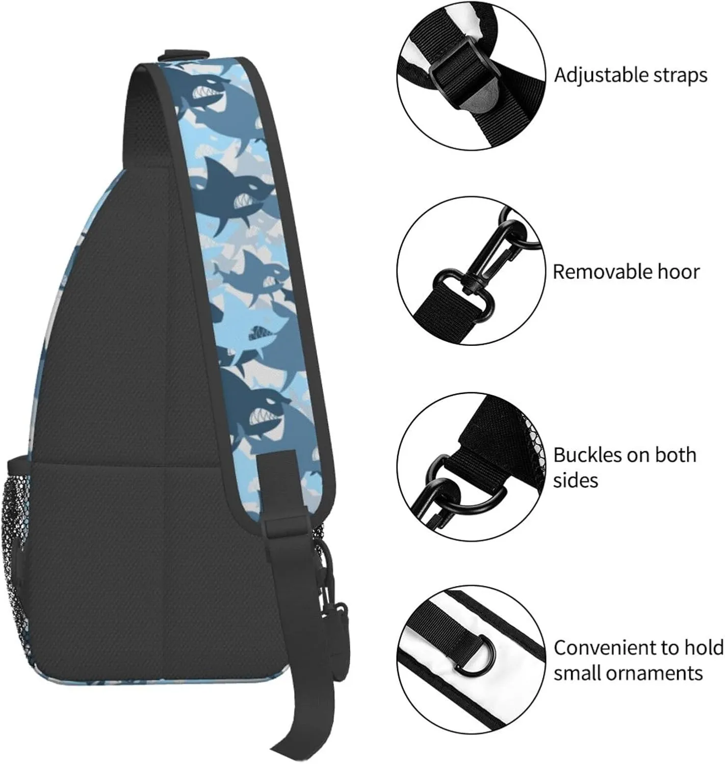 Shark Military Army Background Of Fish Chest Sling Bag Crossbody Shoulder Backpack Bag Gym Cycling Travel Hiking Daypack Cross Bag