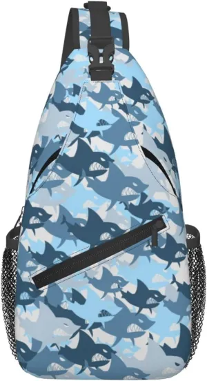 Shark Military Army Background Of Fish Chest Sling Bag Crossbody Shoulder Backpack Bag Gym Cycling Travel Hiking Daypack Cross Bag