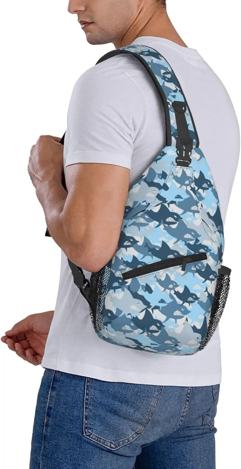 Shark Military Army Background Of Fish Chest Sling Bag Crossbody Shoulder Backpack Bag Gym Cycling Travel Hiking Daypack Cross Bag