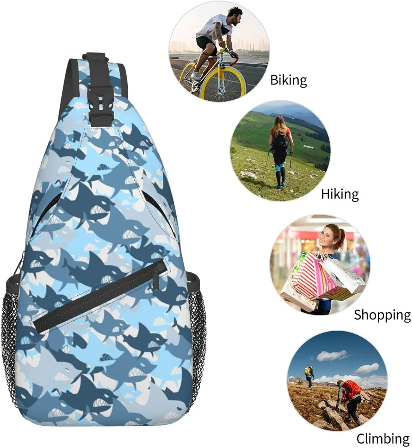 Shark Military Army Background Of Fish Chest Sling Bag Crossbody Shoulder Backpack Bag Gym Cycling Travel Hiking Daypack Cross Bag