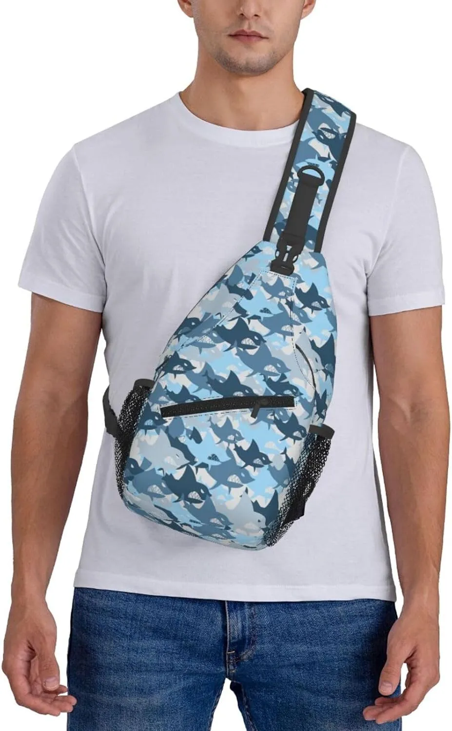 Shark Military Army Background Of Fish Chest Sling Bag Crossbody Shoulder Backpack Bag Gym Cycling Travel Hiking Daypack Cross Bag