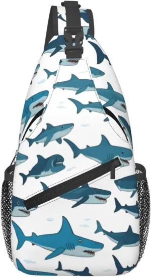 Shark Pattern With Various Gestures Print Cross Chest Bag Diagonally Crossbody Shoulder Casual Fashion Travel Bag,Hiking Daypack