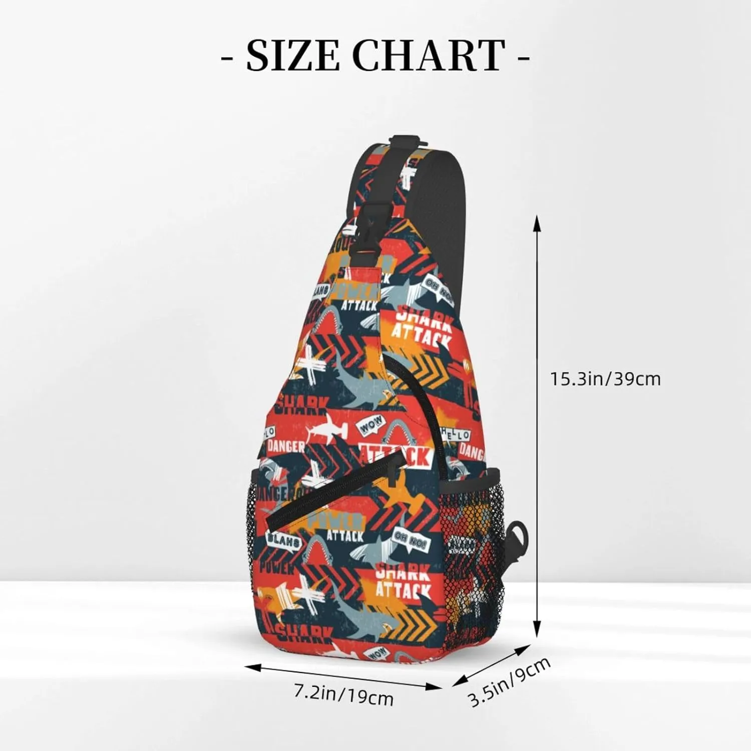 Shark Silhouette Grunge Linear Red Arrows Chest Sling Bag Crossbody Shoulder Backpack Bag Gym Cycling Daypack Travel Hiking Cross Bag