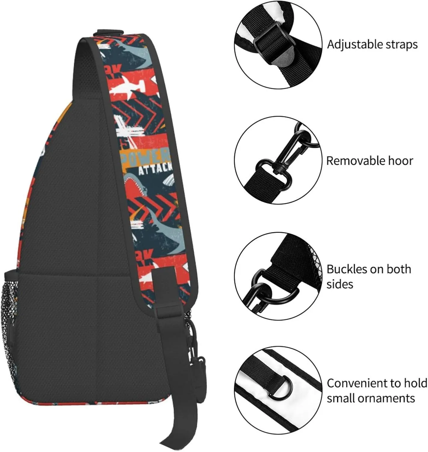 Shark Silhouette Grunge Linear Red Arrows Chest Sling Bag Crossbody Shoulder Backpack Bag Gym Cycling Daypack Travel Hiking Cross Bag