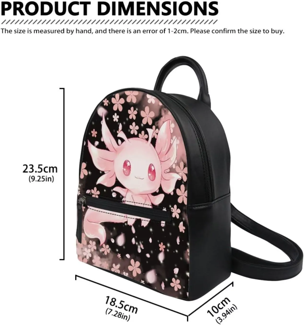 Showudesigns Cute Axolotl Backpack Purse for Women Mini Backpacks Leather Shoulder Bags for Travel Work Handbag Cherry Blossom Backpacks Purse and Wallet Set Teens Girls Small Pouch 2 Pack