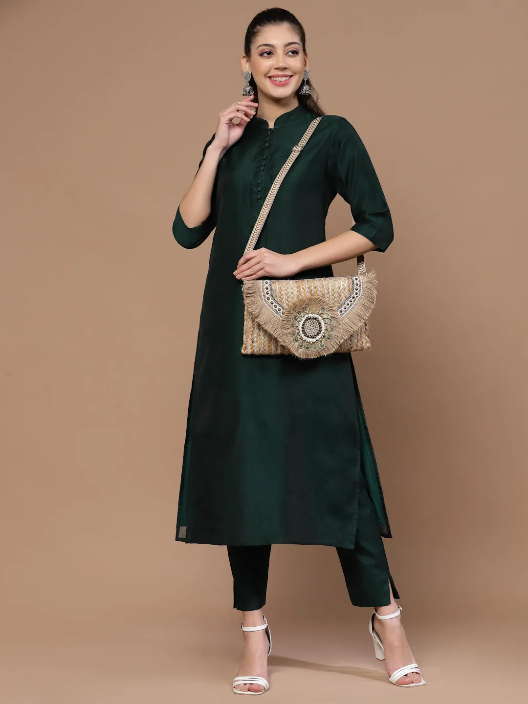 Sisal Embellished Jute Sling Bag