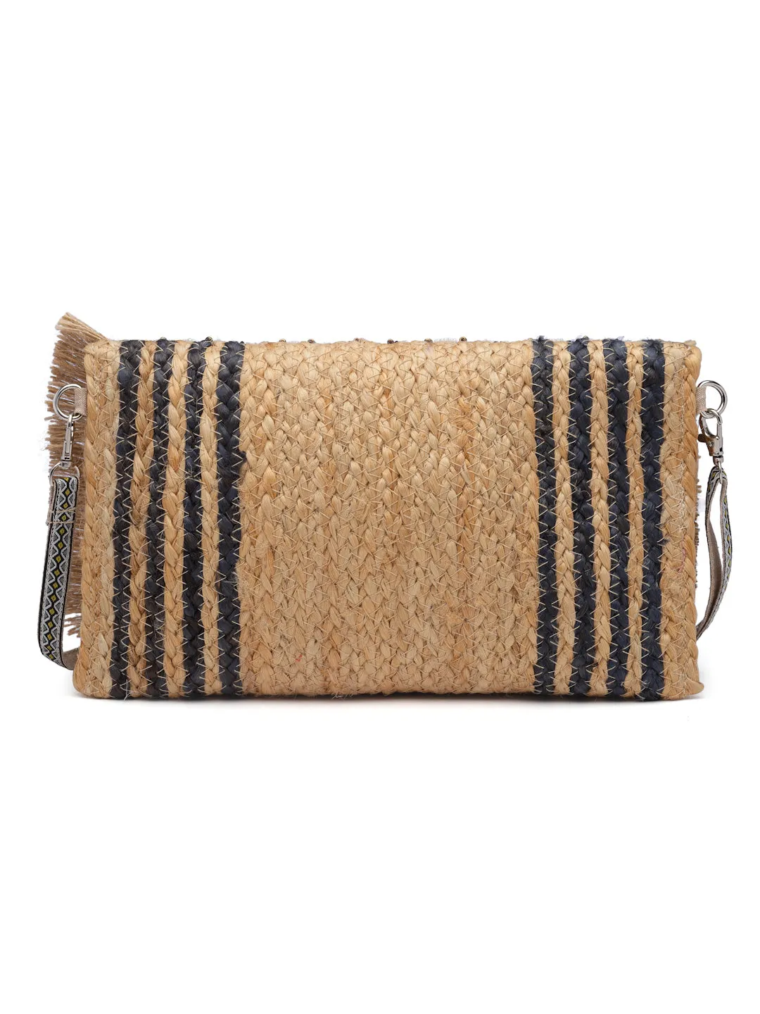 Sisal Striped & Embellished Jute Sling Bag