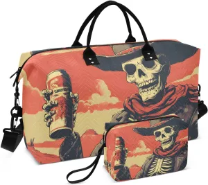 Skeleton Soda Funny Cowboy Large Travel Duffel Bag, Sports Tote Gym Bags, Shoulder Weekender Overnight Bags for Women Men