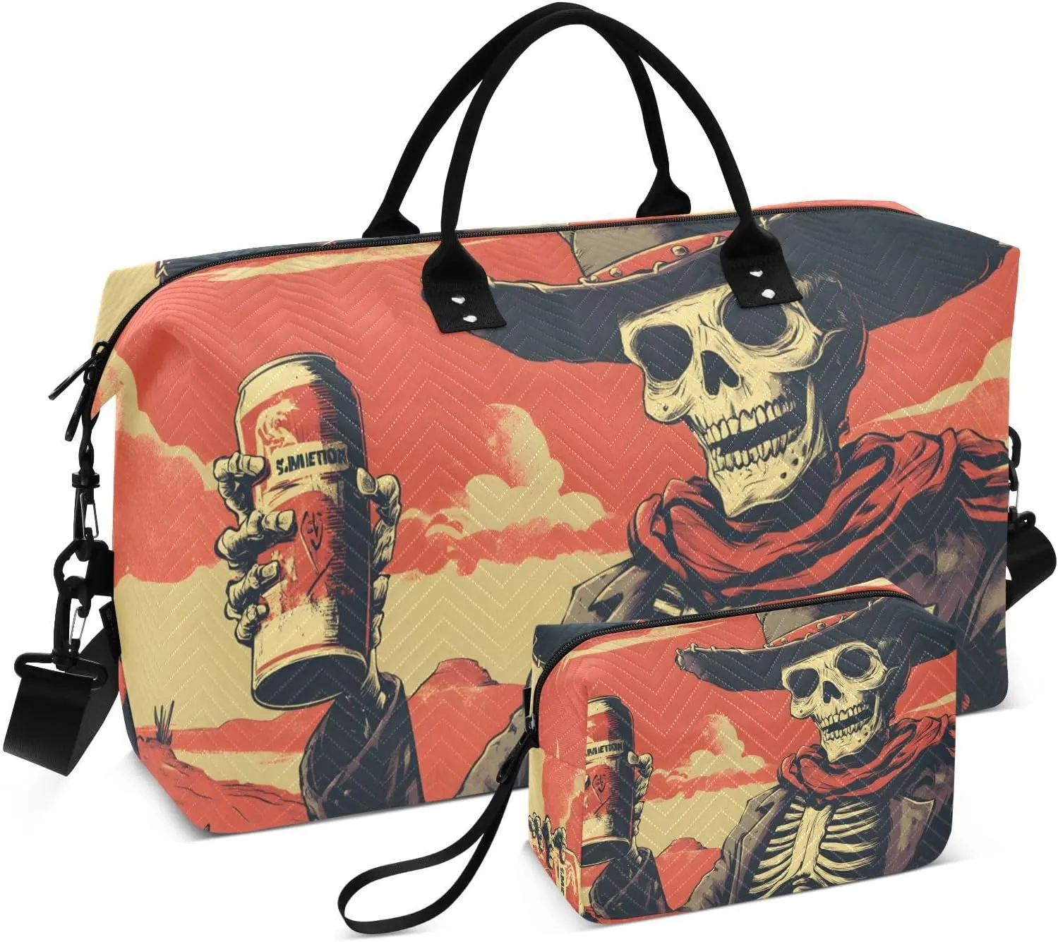 Skeleton Soda Funny Cowboy Large Travel Duffel Bag, Sports Tote Gym Bags, Shoulder Weekender Overnight Bags for Women Men