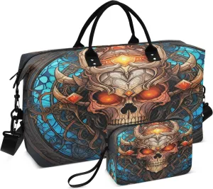 Skull Horns Art Sports Swim Gym Bag Weekender Duffel Travel Bags Handbag with Makeup Storage Bag for Girls Men