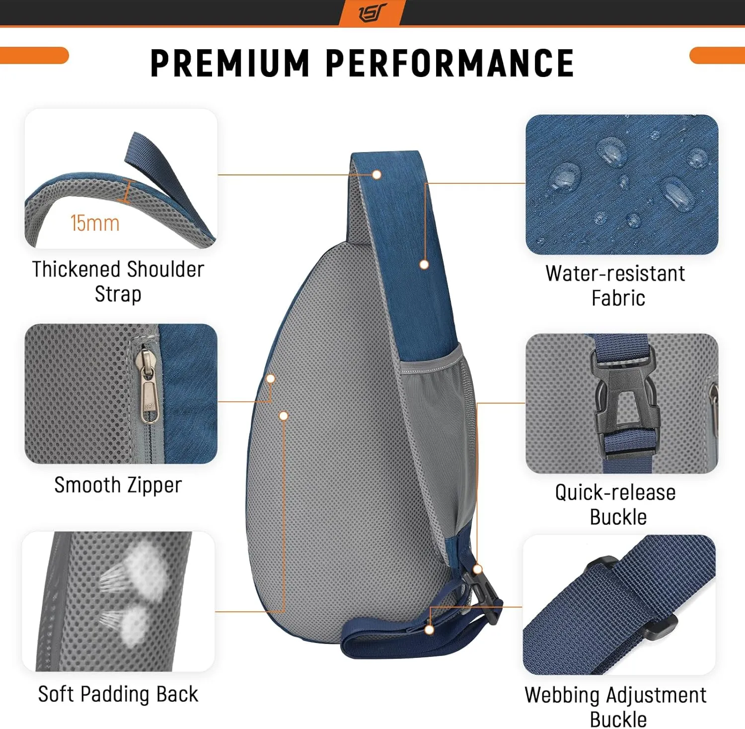 SKYSPER Sling Bag RFID Crossbody Sling Backpack Cross Body Shoulder Travel Bag Hiking Daypack for Women Men(Blue)