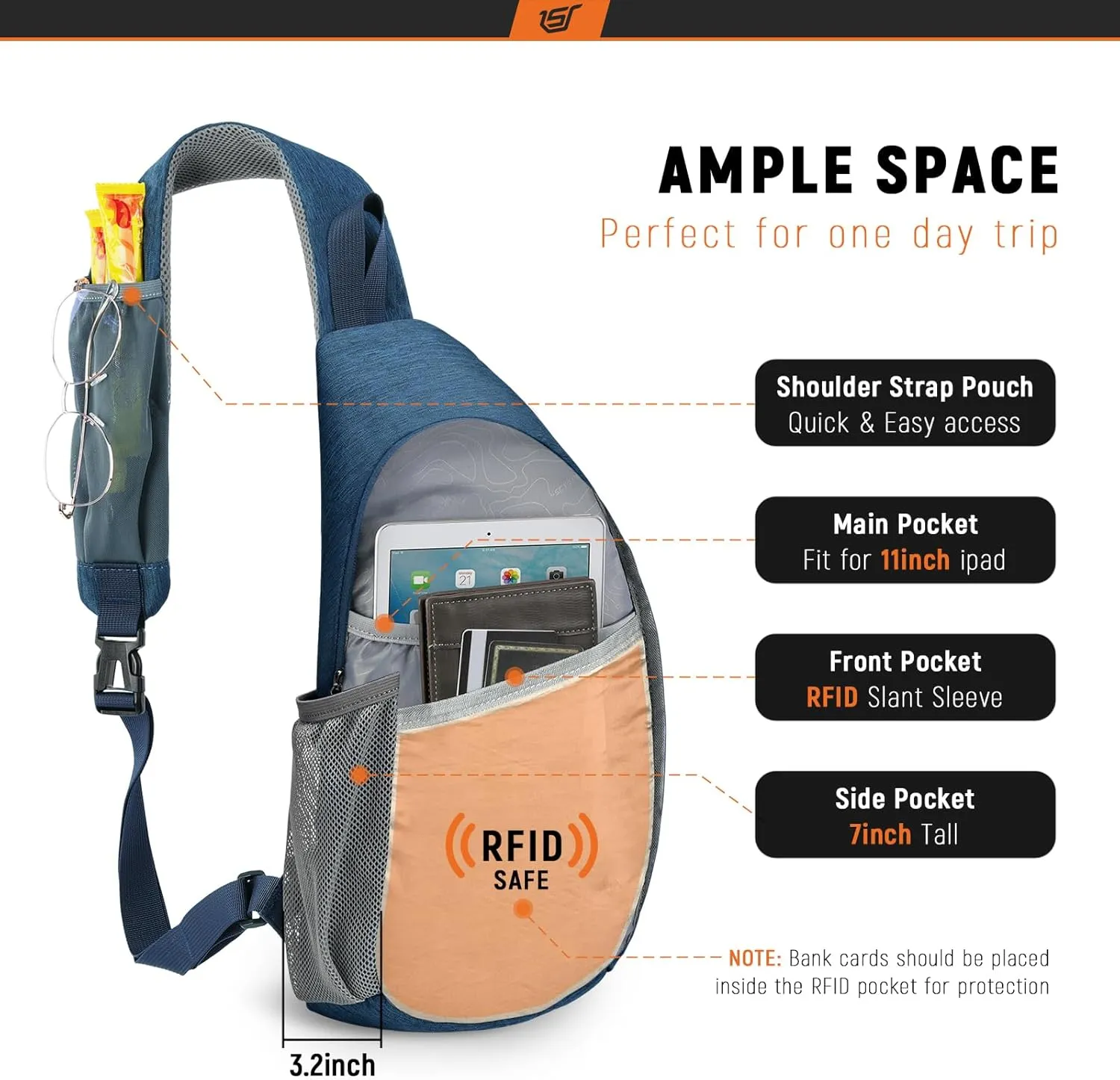 SKYSPER Sling Bag RFID Crossbody Sling Backpack Cross Body Shoulder Travel Bag Hiking Daypack for Women Men(Blue)