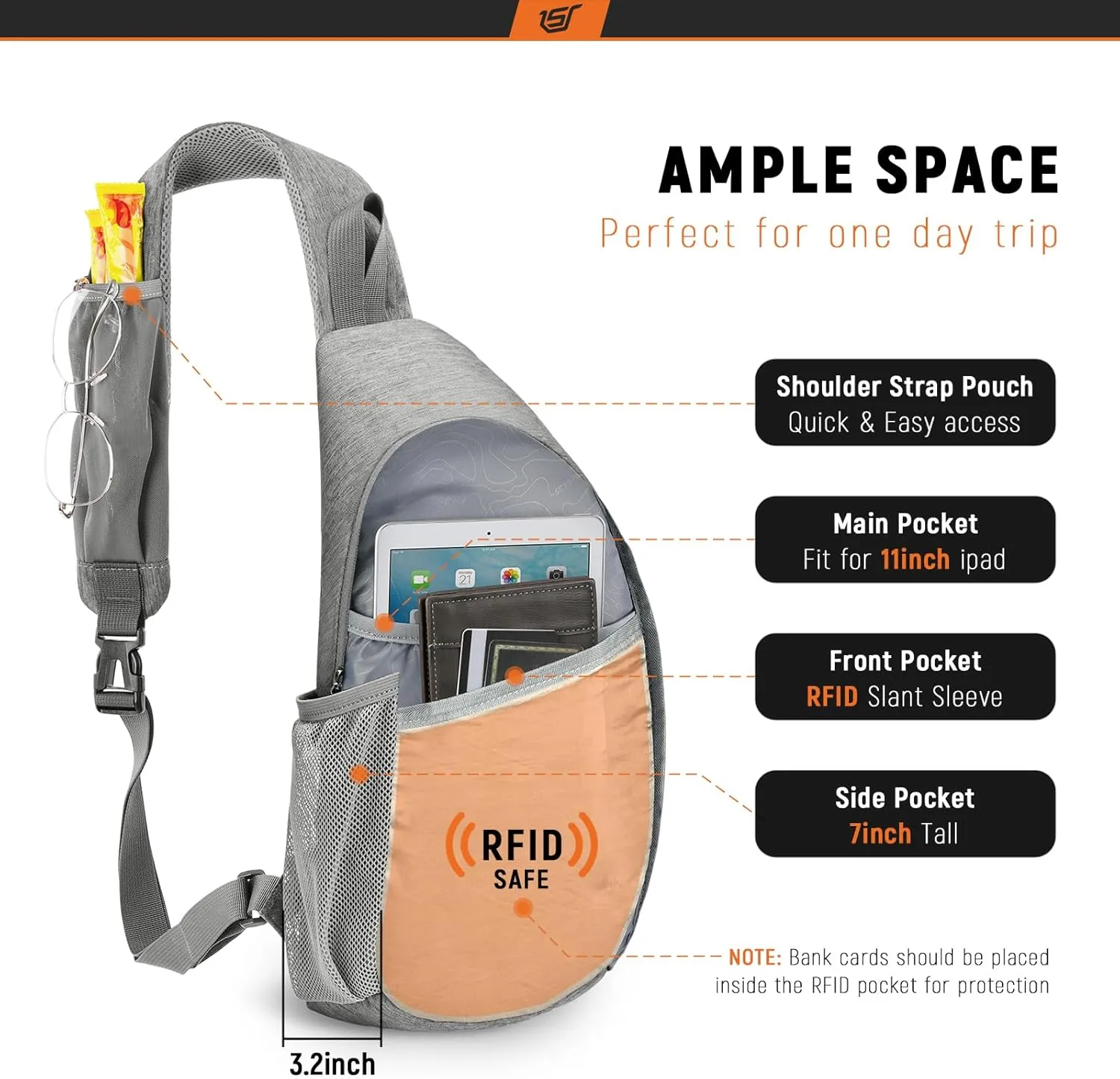 SKYSPER Sling Bag RFID Crossbody Sling Backpack Cross Body Shoulder Travel Bag Hiking Daypack for Women Men(Darkgrey)