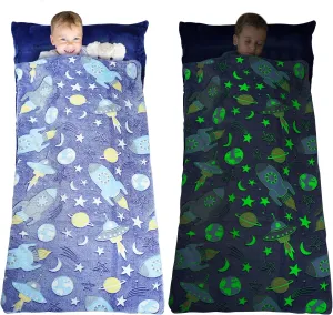 Sleeping Bag for Kids Glow in The Dark Slumber Bag for Girls and Boys Toddler Nap Mats, 62" x 28" Soft and Comfortable for Sleepover, Daycare, Preschool, Kindergarten