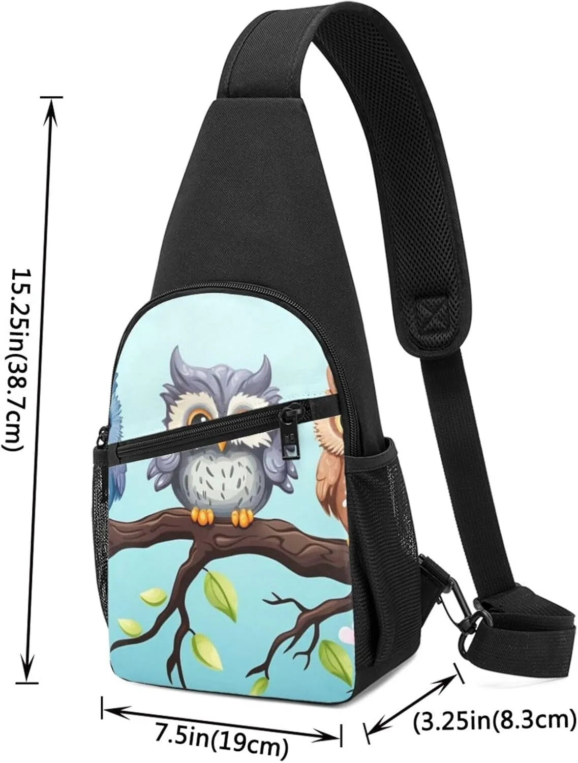 Sling Bag Backpack for Men Women Crossbody Owls on a branch Chest Bag Crossbody Bag for Travel Sport Running