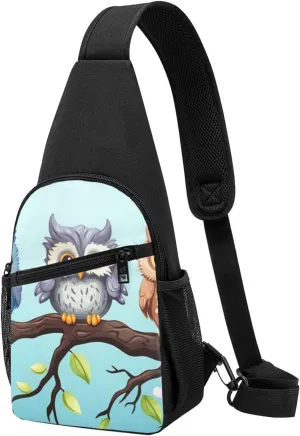 Sling Bag Backpack for Men Women Crossbody Owls on a branch Chest Bag Crossbody Bag for Travel Sport Running
