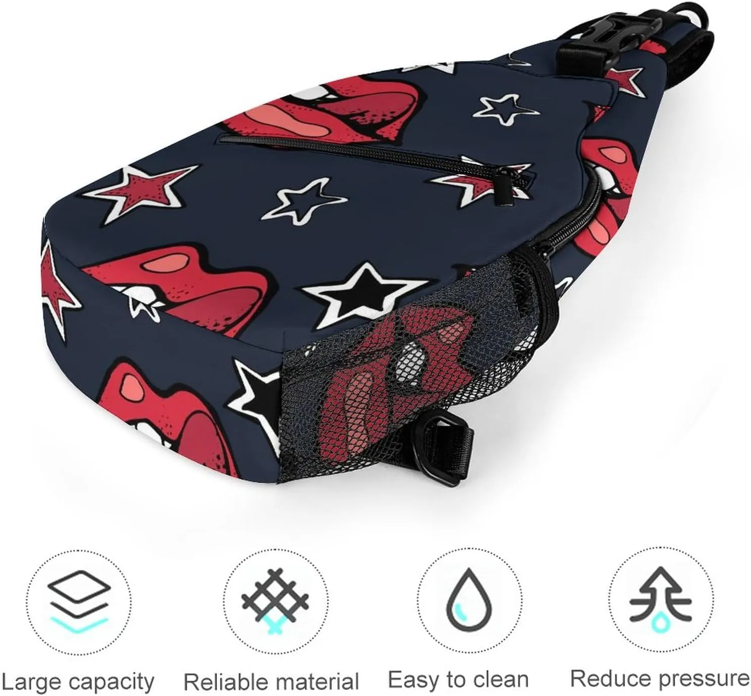 Sling Bag Chest Crossbody Backpack Lips Stars Watercolor Travel Hiking Daypack for Women Men with Strap Purse Lightweight Chest Bags