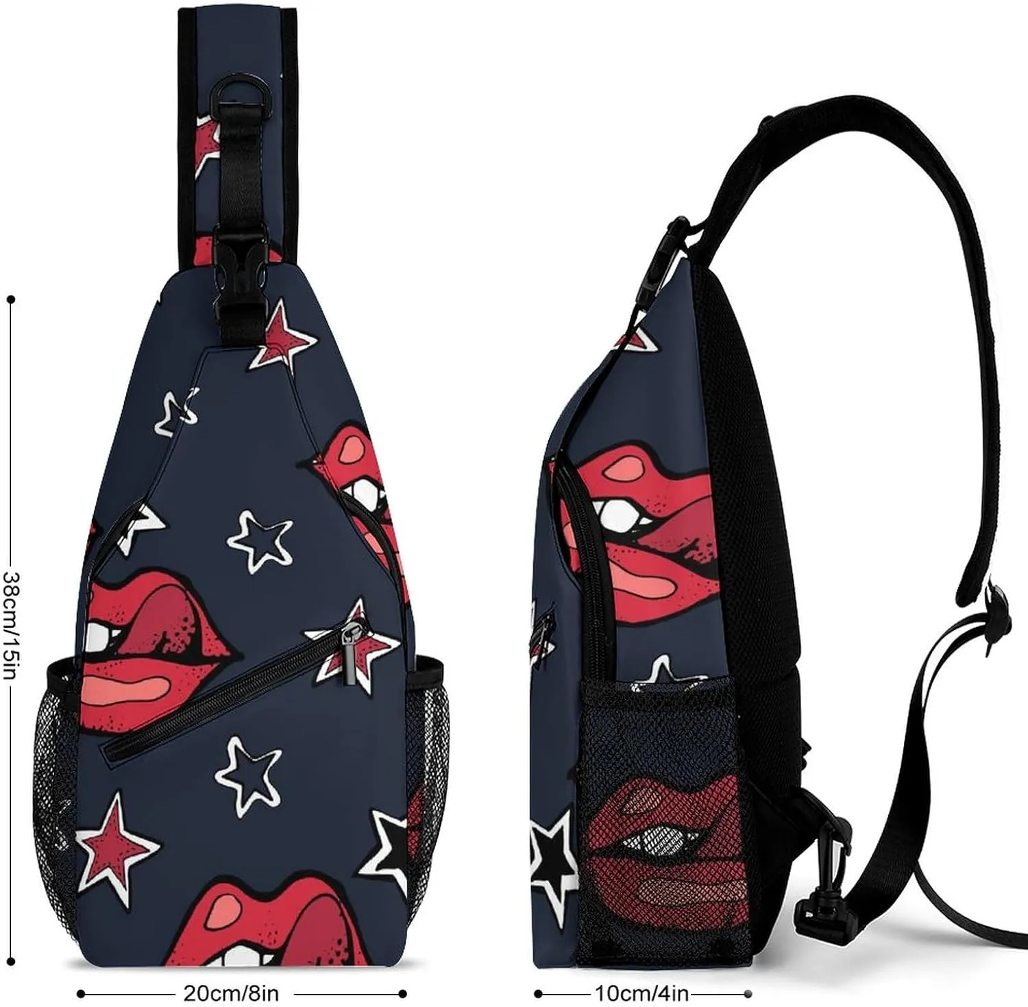 Sling Bag Chest Crossbody Backpack Lips Stars Watercolor Travel Hiking Daypack for Women Men with Strap Purse Lightweight Chest Bags
