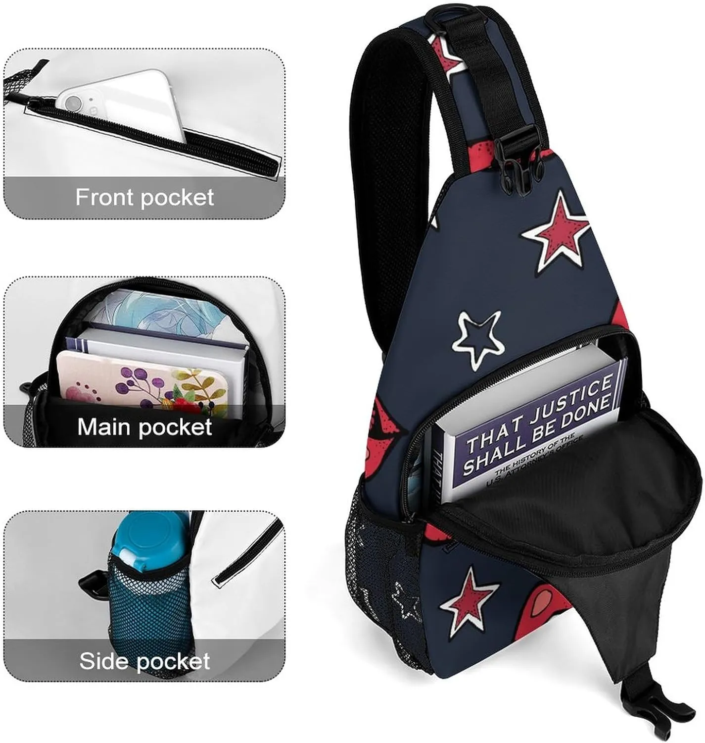 Sling Bag Chest Crossbody Backpack Lips Stars Watercolor Travel Hiking Daypack for Women Men with Strap Purse Lightweight Chest Bags
