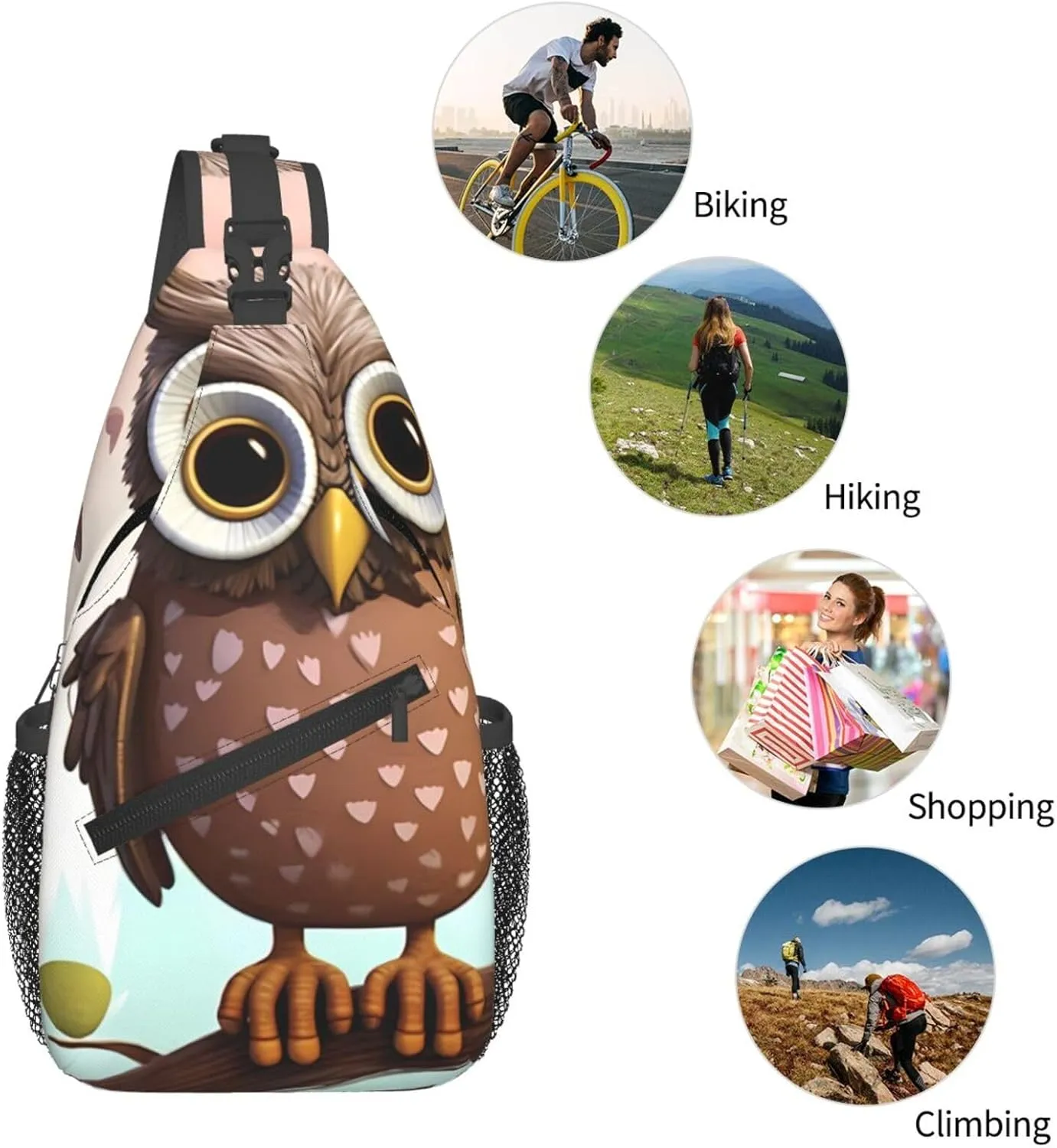 Sling Bag Crossbody Backpack for Men Women Owl Lover Chest Bag Crossbody Bag for Travel Sport Running
