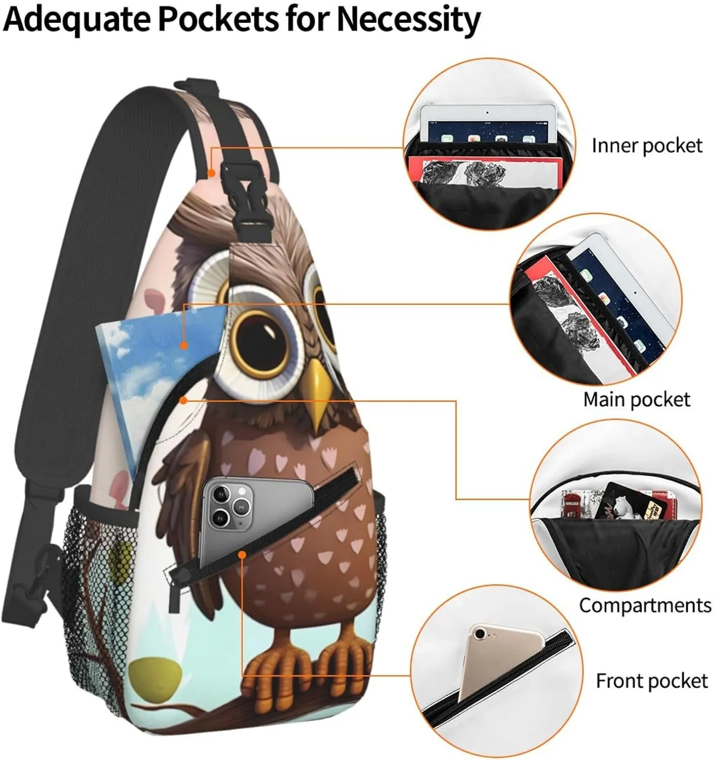 Sling Bag Crossbody Backpack for Men Women Owl Lover Chest Bag Crossbody Bag for Travel Sport Running