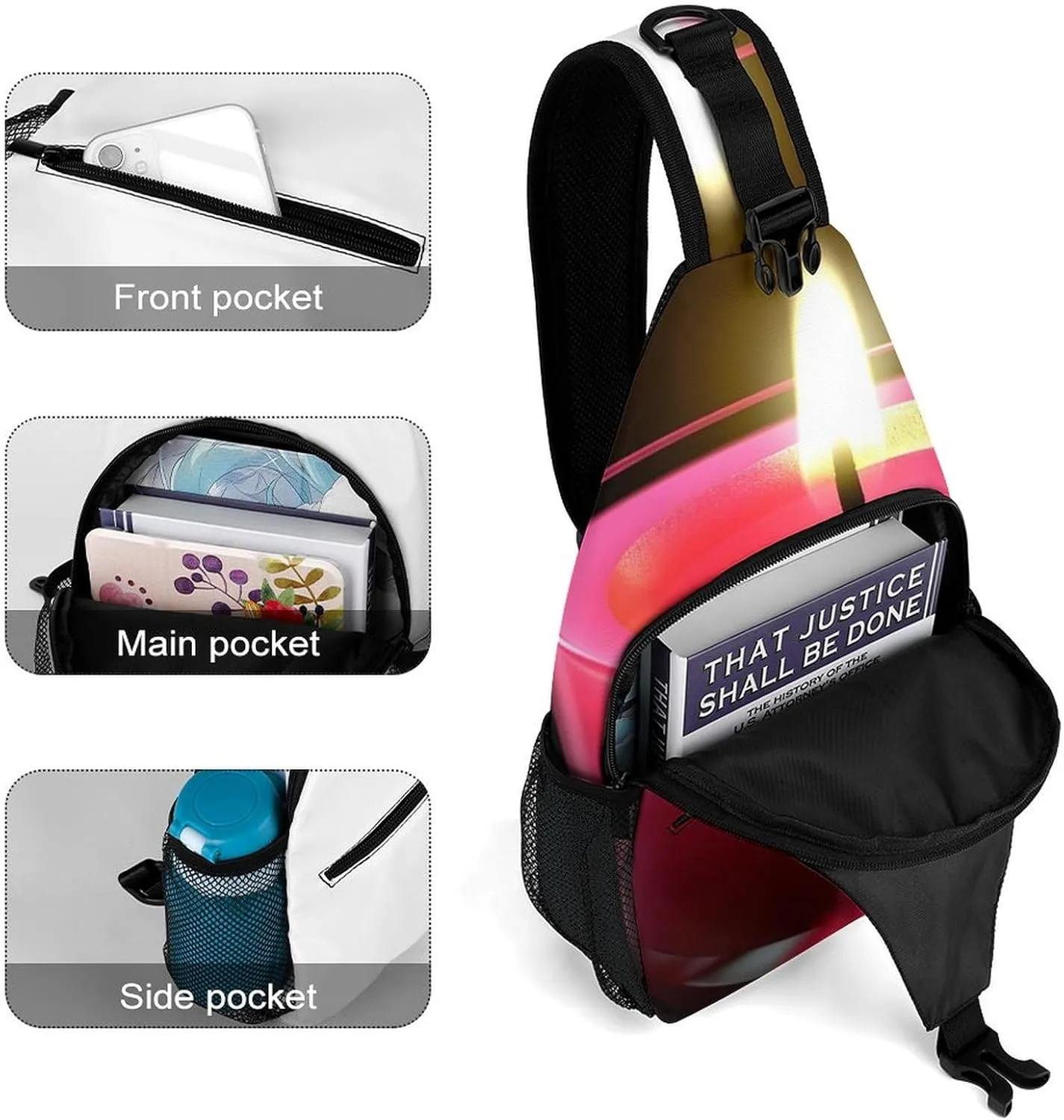 Sling Bag Crossbody Backpack for Men Women Red Candle Chest Bag Crossbody Bag for Travel Sport Running