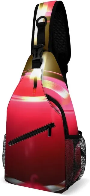 Sling Bag Crossbody Backpack for Men Women Red Candle Chest Bag Crossbody Bag for Travel Sport Running