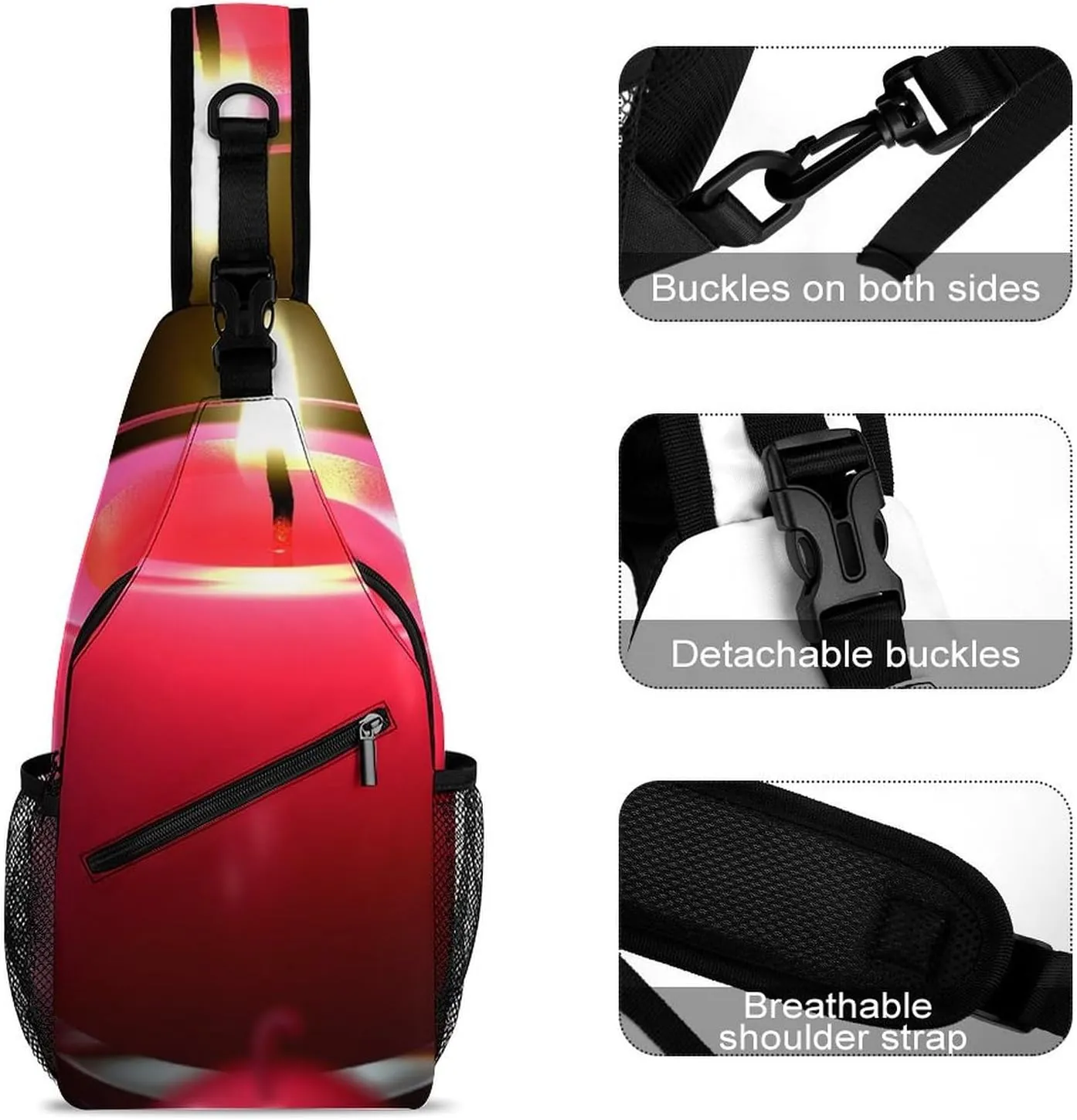 Sling Bag Crossbody Backpack for Men Women Red Candle Chest Bag Crossbody Bag for Travel Sport Running