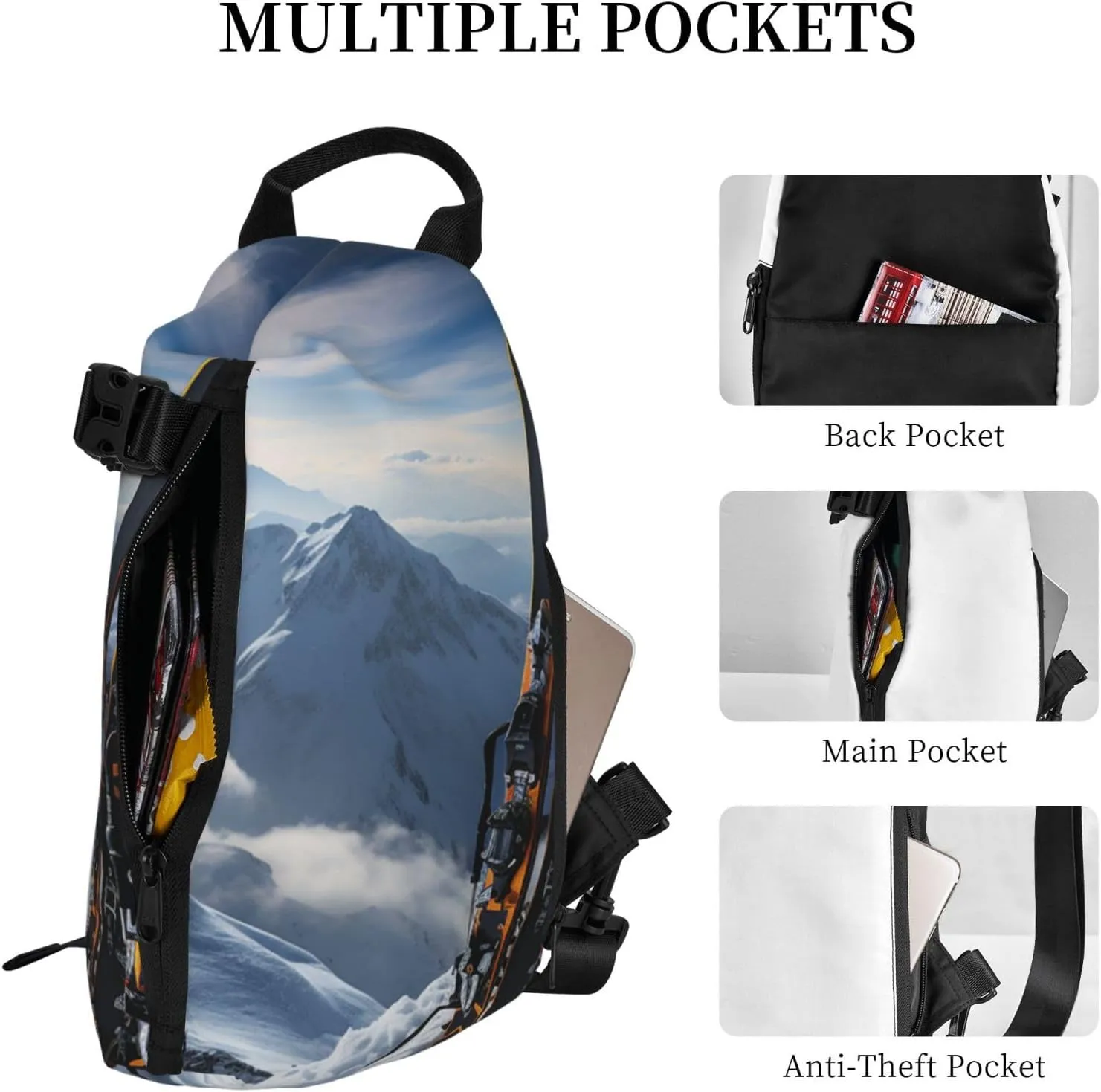 Sling Bag Crossbody Backpack for Men Women Skis on mountain Chest Bag Crossbody Bag for Travel Sport Running