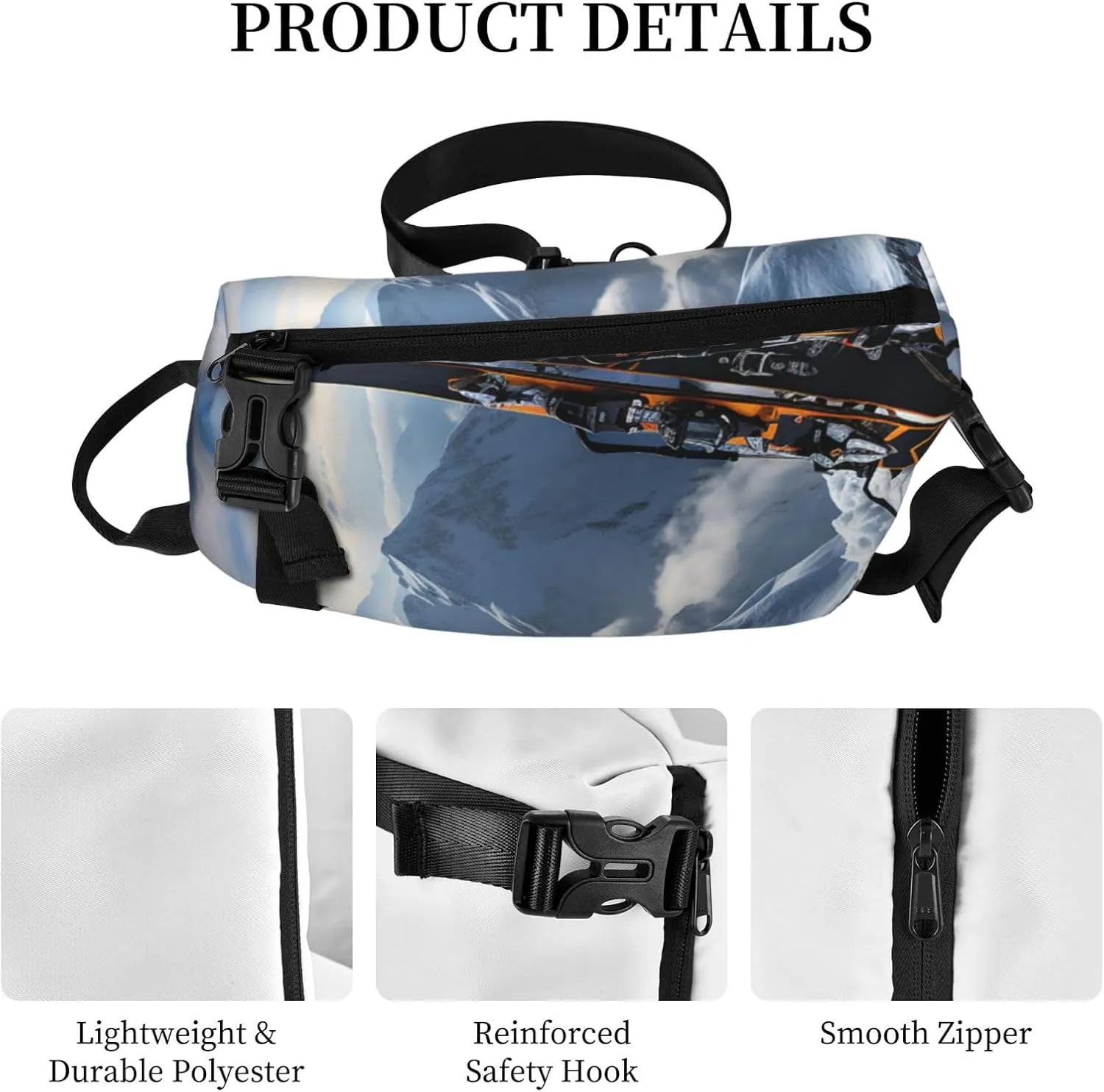 Sling Bag Crossbody Backpack for Men Women Skis on mountain Chest Bag Crossbody Bag for Travel Sport Running