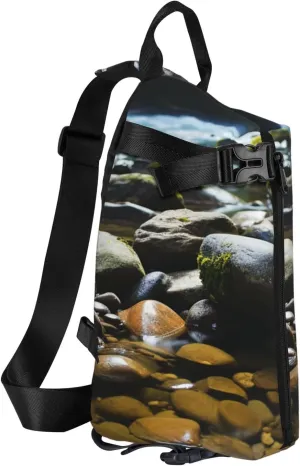 Sling Bag Crossbody Backpack for Men Women Stream stones Chest Bag Crossbody Bag for Travel Sport Running