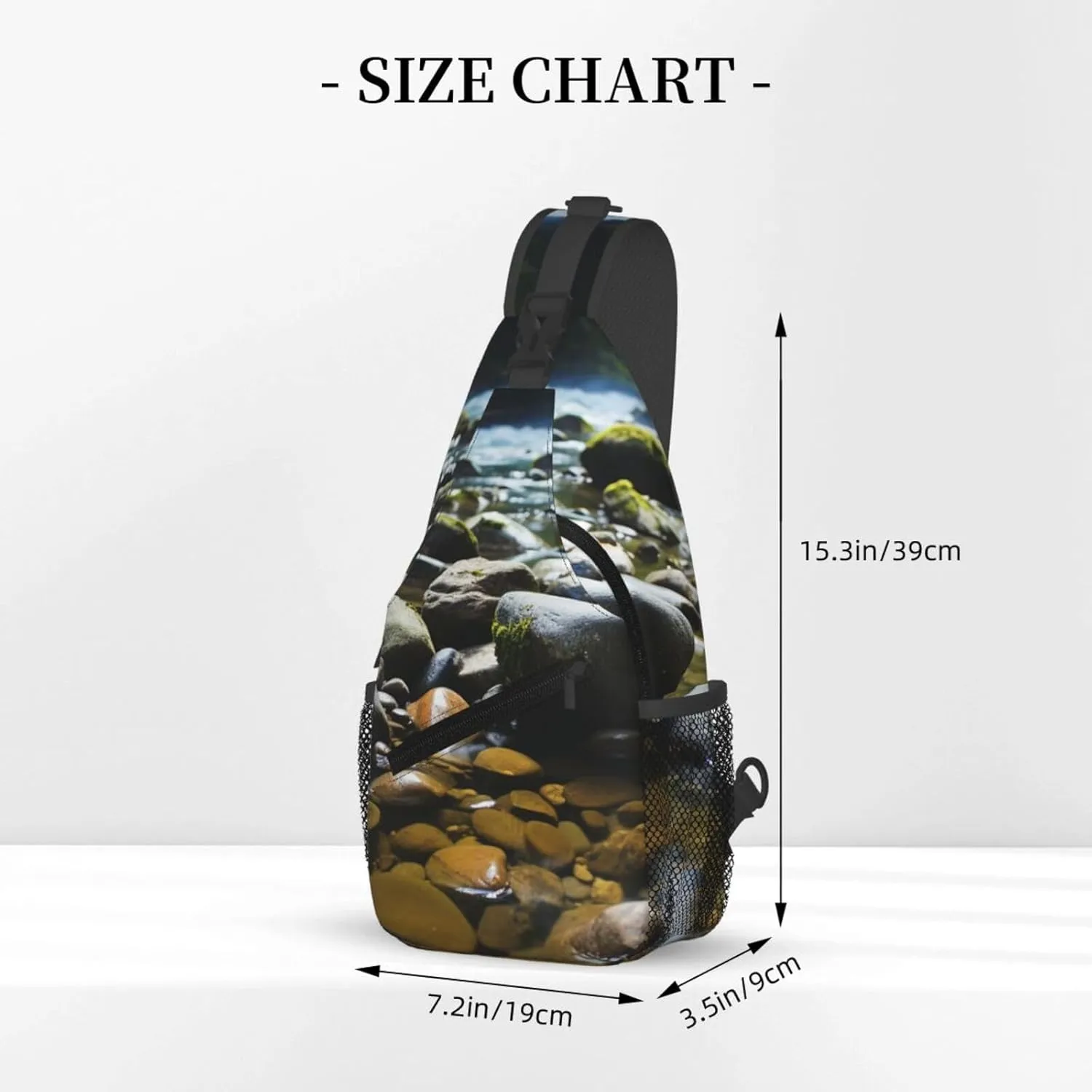 Sling Bag Crossbody Backpack for Men Women Stream stones Chest Bag Crossbody Bag for Travel Sport Running