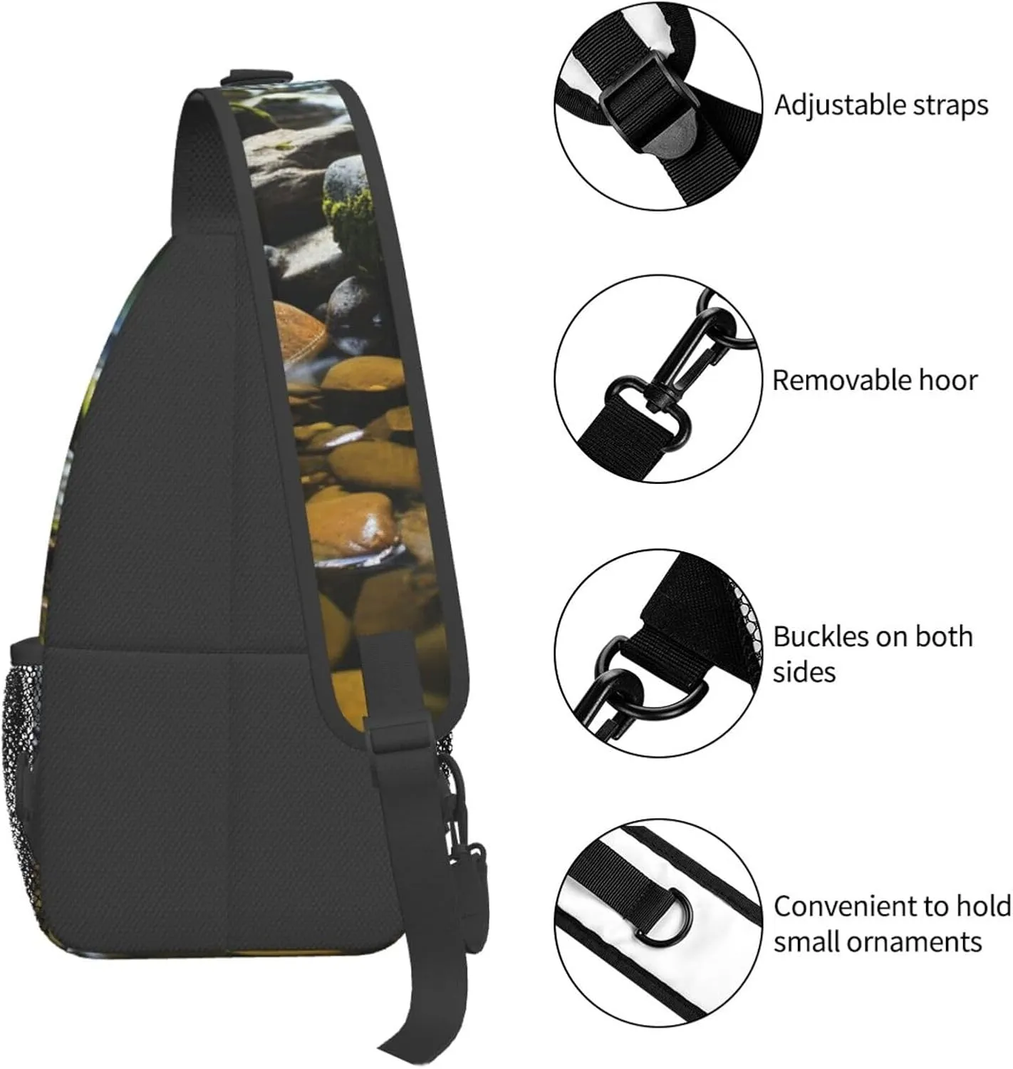 Sling Bag Crossbody Backpack for Men Women Stream stones Chest Bag Crossbody Bag for Travel Sport Running