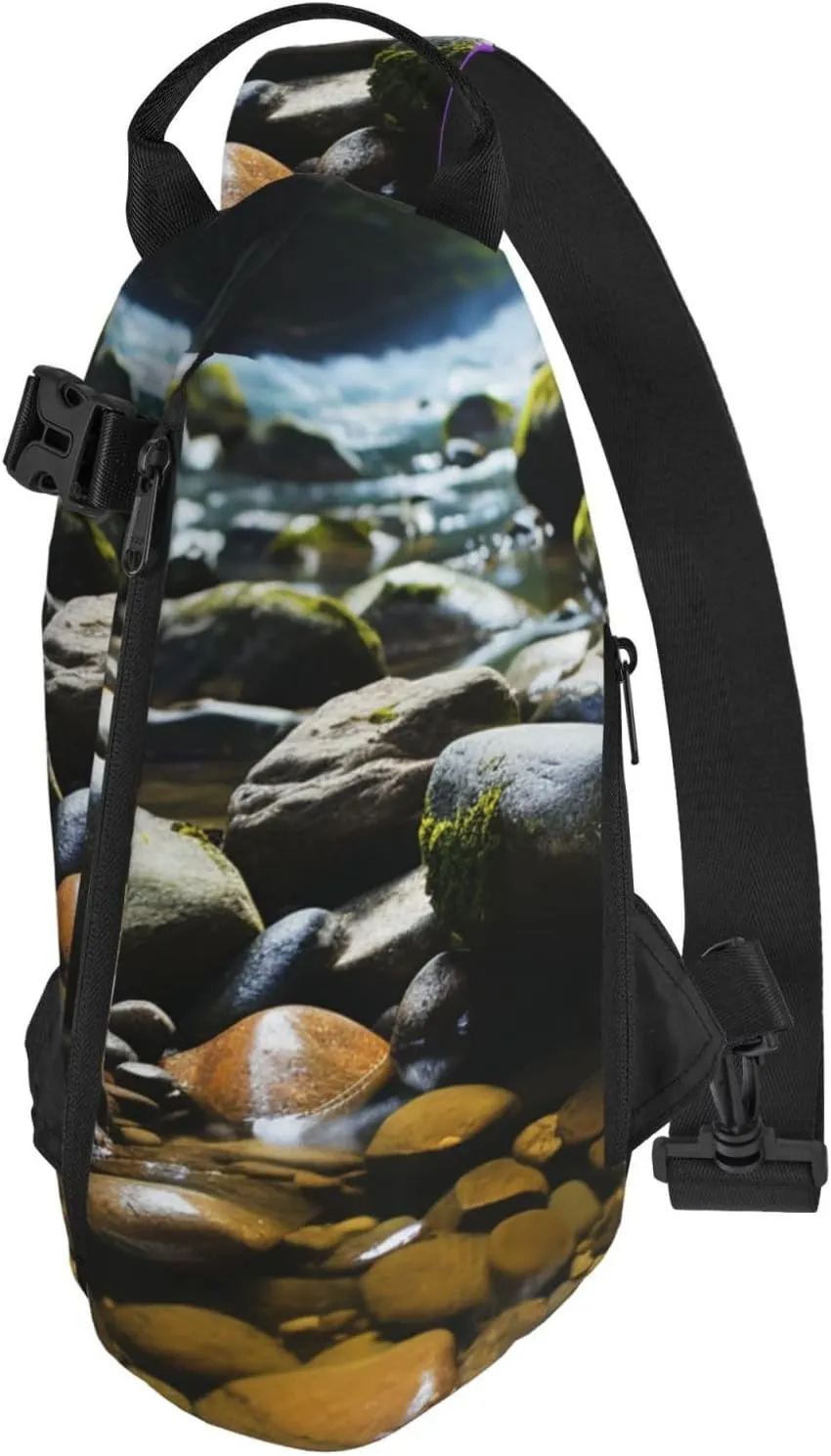 Sling Bag Crossbody Backpack for Men Women Stream stones Chest Bag Crossbody Bag for Travel Sport Running