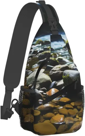 Sling Bag Crossbody Backpack for Men Women Stream stones Chest Bag Crossbody Bag for Travel Sport Running