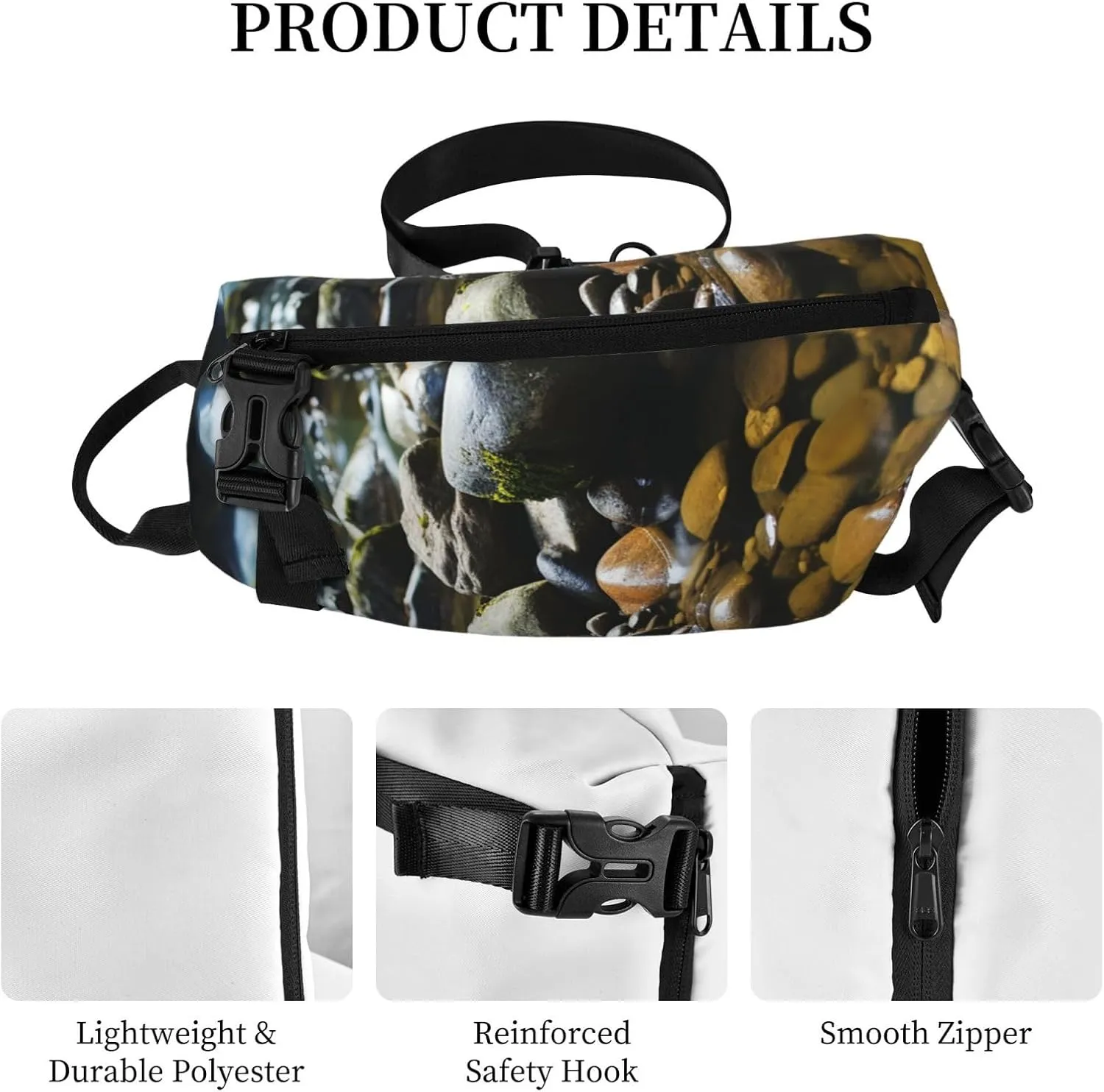 Sling Bag Crossbody Backpack for Men Women Stream stones Chest Bag Crossbody Bag for Travel Sport Running