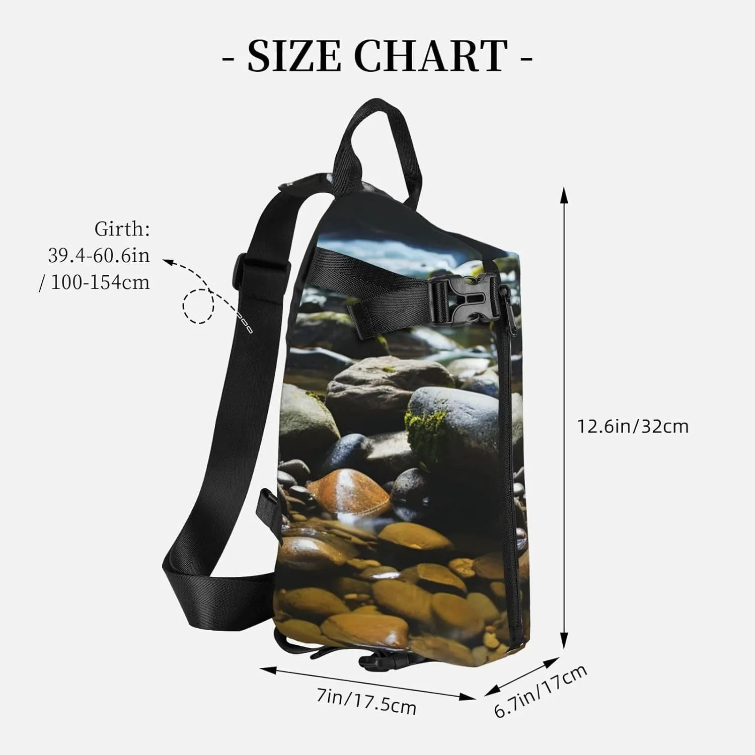 Sling Bag Crossbody Backpack for Men Women Stream stones Chest Bag Crossbody Bag for Travel Sport Running