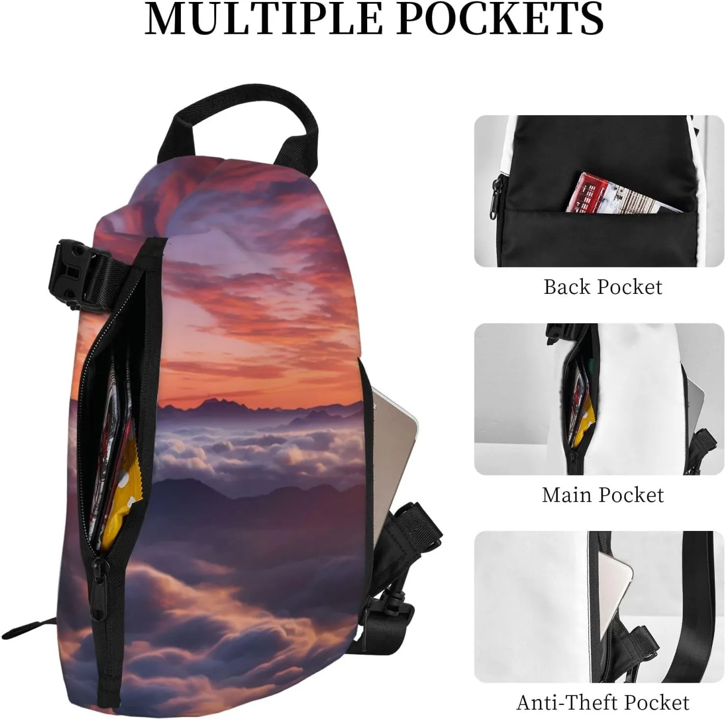 Sling Bag Crossbody Backpack for Men Women Sunrise Clouds Chest Bag Crossbody Bag for Travel Sport Running