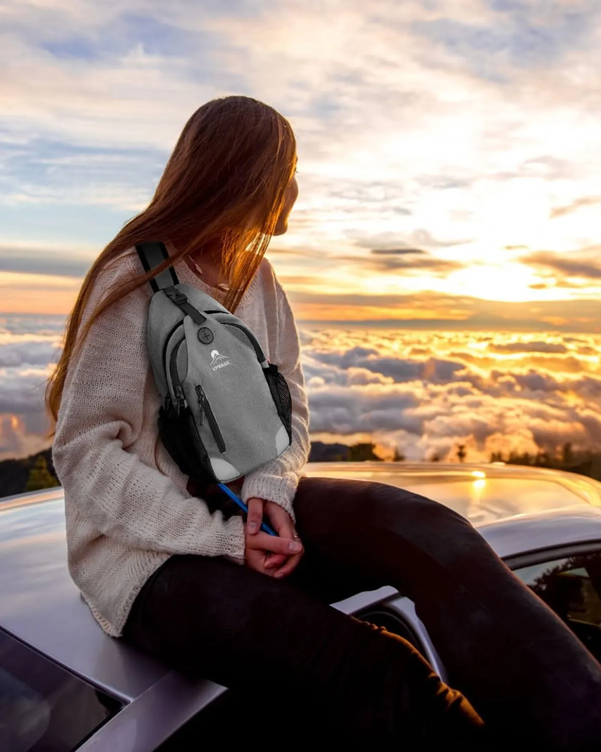 Sling Bag for Men and Women, Crossbody Hiking Daypack/Chest Bag/Shoulder Bag, Small Backpack for Travel, with Chest Phone Holder