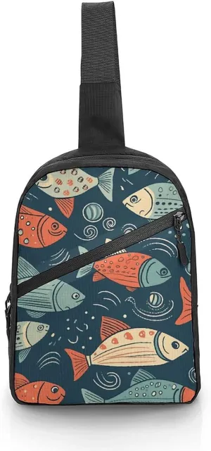 Sling Bag for Men Women Animation Style Fish Sling Backpack Chest Bag Casual Daypack Crossbody Bag for Travel