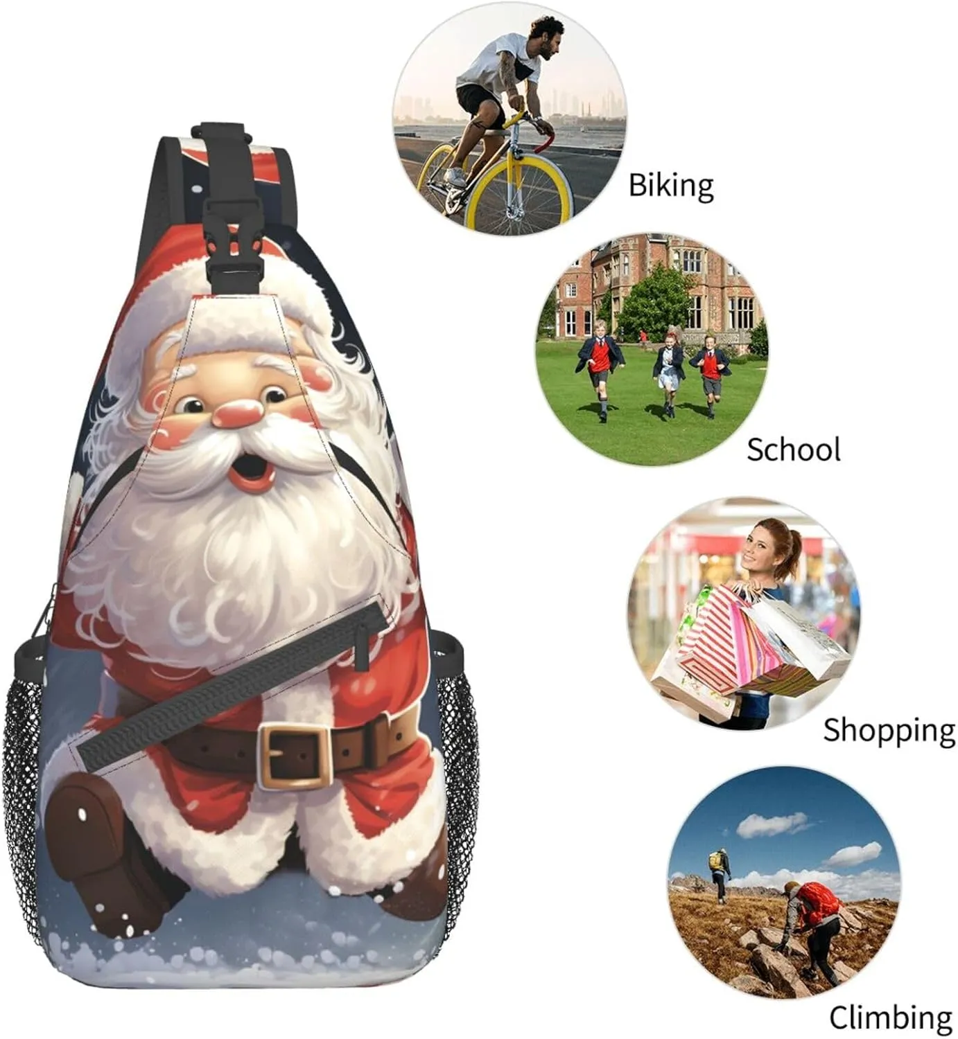 Sling Bag for Women Men Merry Christmas santa Cross Chest Bag Diagonally Casual Fashion Travel Hiking Daypack
