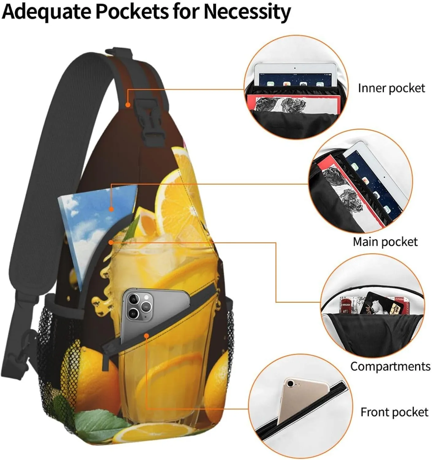 Sling Bag for Women Men Orange lemonade Cross Chest Bag Diagonally Casual Fashion Travel Hiking Daypack